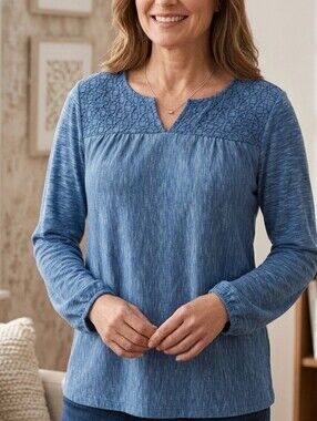 Croft & Barrow Womens Striped Blue Blouse
